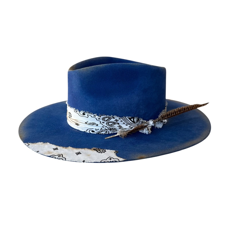 Rev Ran Hats Royal Blue Western Hat Bandana Feather Accent Size 7 View 4